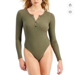 NWT Hooked Up By IOT  Sage Green Kalam Long Sleeved  Body Suit Small